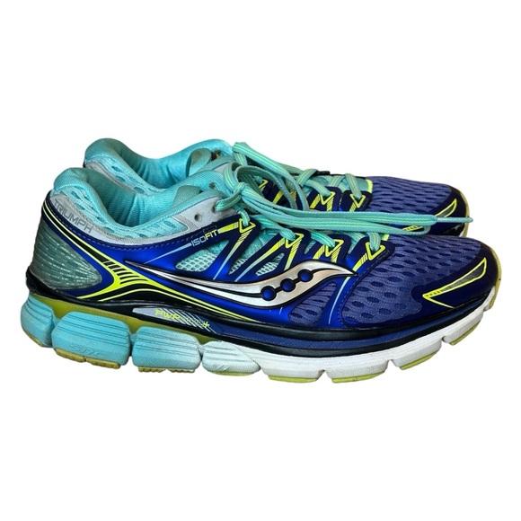 Saucony Triumph ISO Running Sneakers in Twilight Blue/Citron Womens 8.5 S10262-1 - Picture 3 of 7